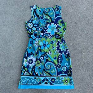 Women's Blue Green Dress Vintage 70s Casual Corner Annex Petite Mod mini dress